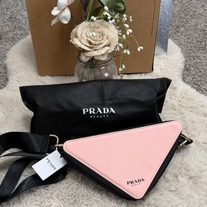 ✨ Prada Beauty Pink Triangle Crossbody Bag w/ Strap Black Nylon Promo Gift✨